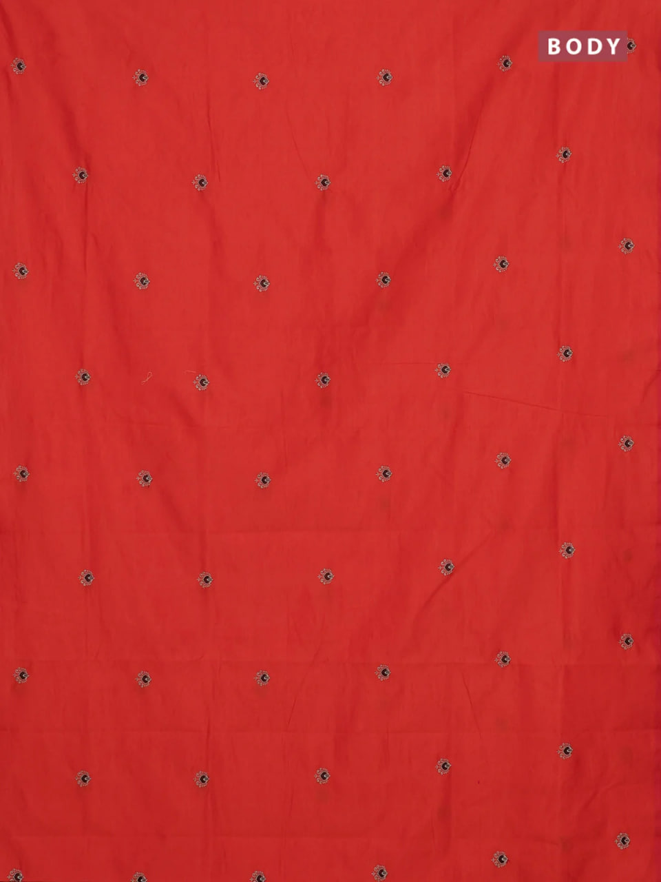 Embroidery Buttas Semi Silk Cotton Saree - Orange and Beige